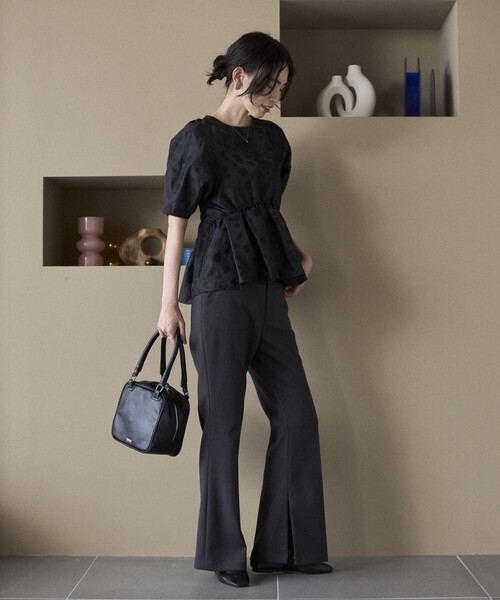 Firsthand（ファーストハンド）の「Firsthand/ファーストハンド フラワー シアージャガード ボリュームスリーブ ペプラムブラウス / 5分袖（シャツ/ブラウス・レディース・ホワイト/その他/ブラック・FREE）」の20枚目の写真