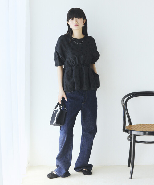 Firsthand(ファーストハンド)の「Firsthand/ファーストハンド フラワー シアージャガード ボリュームスリーブ ペプラムブラウス / 5分袖(シャツ/ブラウス・レディース・ホワイト/その他/ブラック・FREE)」の22枚目の写真