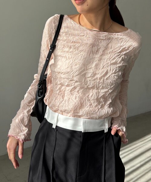 CAPRICIEUX LE'MAGE（カプリシューレマージュ）の「リンクルボートネックニット（ニット/セーター・レディース・ピンク/ホワイト系その他/ブラック/グレー・FREE）」の4枚目の写真