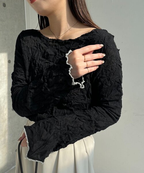 CAPRICIEUX LE'MAGE（カプリシューレマージュ）の「リンクルボートネックニット（ニット/セーター・レディース・ピンク/ホワイト系その他/ブラック/グレー・FREE）」の2枚目の写真