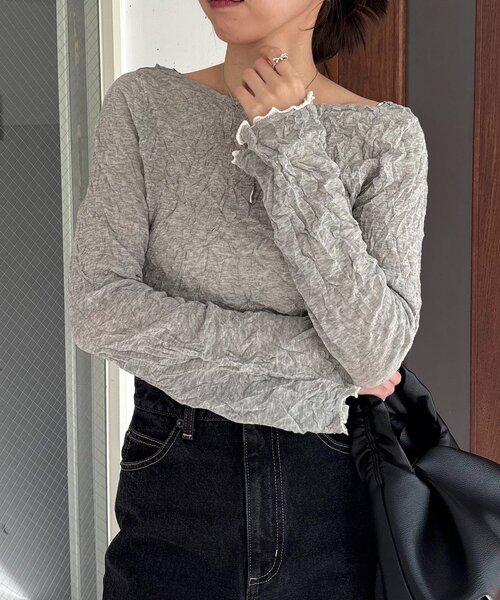 CAPRICIEUX LE'MAGE（カプリシューレマージュ）の「リンクルボートネックニット（ニット/セーター・レディース・ピンク/ホワイト系その他/ブラック/グレー・FREE）」の9枚目の写真