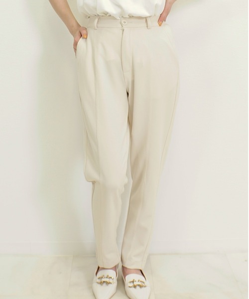 CHhdmn(シーエイチヒデモン)の「美脚 センタープレス テーパードパンツ バックスリット ストレッチ ジョーゼット 通勤 オフィス(スラックス・レディース・アイボリー/ブラック/ネイビー・S/M/L)」の7枚目の写真