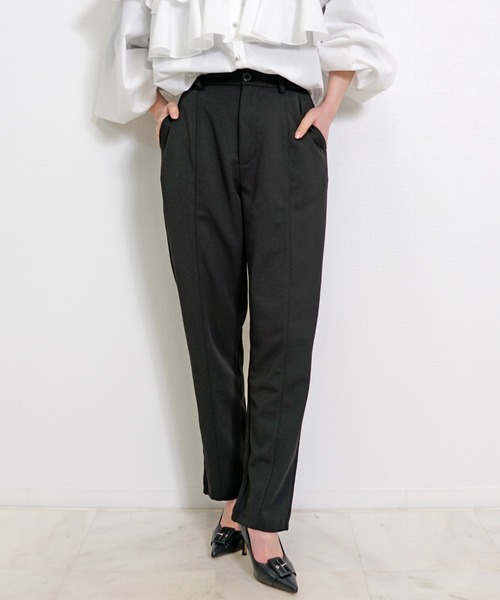 CHhdmn(シーエイチヒデモン)の「美脚 センタープレス テーパードパンツ バックスリット ストレッチ ジョーゼット 通勤 オフィス(スラックス・レディース・アイボリー/ブラック/ネイビー・S/M/L)」の4枚目の写真