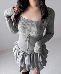 スリムフィット透かし柄リブニット / slim fit watermark pattern rib knit tops