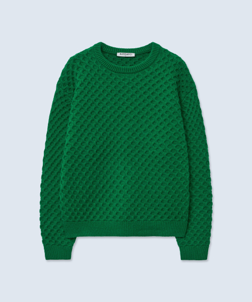 INTEMPOMOOD(インテンポムード)の「クロッフルラウンドネックニット_グリーン(ニット/セーター・メンズ・グリーン・MEDIUM/LARGE/X-LARGE)」の1枚目の写真