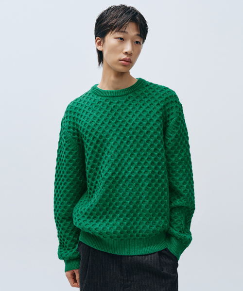 INTEMPOMOOD(インテンポムード)の「クロッフルラウンドネックニット_グリーン(ニット/セーター・メンズ・グリーン・MEDIUM/LARGE/X-LARGE)」の15枚目の写真