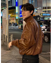 TRAVEL（トラベル）の「スタースリーブ合成皮革ジャケットブラウン（ライダースジャケット）」