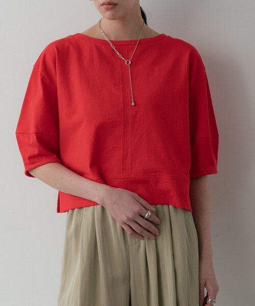 GALLEST（ギャレスト）の「【追加予約】ハーフスリーブフォルムカットソー【マシンウォッシュ／接触冷感】（Tシャツ/カットソー・レディース・オリーブ/レッド系1/ブラック/ホワイト・38）」の14枚目の写真