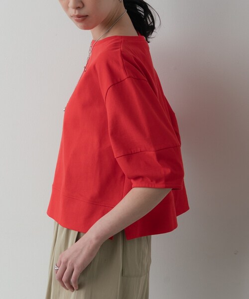 GALLEST（ギャレスト）の「【追加予約】ハーフスリーブフォルムカットソー【マシンウォッシュ／接触冷感】（Tシャツ/カットソー・レディース・オリーブ/レッド系1/ブラック/ホワイト・38）」の15枚目の写真