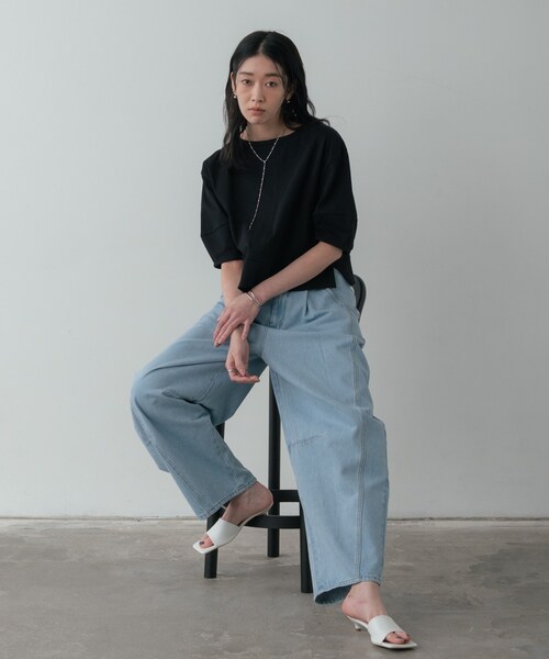 GALLEST（ギャレスト）の「【追加予約】ハーフスリーブフォルムカットソー【マシンウォッシュ／接触冷感】（Tシャツ/カットソー・レディース・オリーブ/レッド系1/ブラック/ホワイト・38）」の19枚目の写真