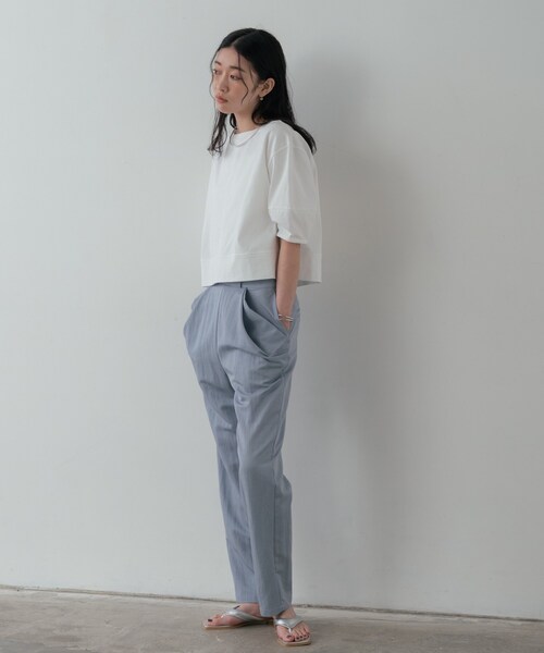 GALLEST(ギャレスト)の「ハーフスリーブフォルムカットソー【再入荷/マシンウォッシュ/接触冷感】(Tシャツ/カットソー・レディース・オリーブ/レッド系1/ブラック/ホワイト・38)」の13枚目の写真