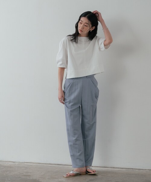 GALLEST(ギャレスト)の「ハーフスリーブフォルムカットソー【再入荷/マシンウォッシュ/接触冷感】(Tシャツ/カットソー・レディース・オリーブ/レッド系1/ブラック/ホワイト・38)」の14枚目の写真