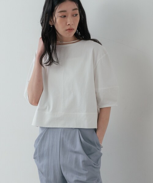 GALLEST(ギャレスト)の「ハーフスリーブフォルムカットソー【再入荷/マシンウォッシュ/接触冷感】(Tシャツ/カットソー・レディース・オリーブ/レッド系1/ブラック/ホワイト・38)」の15枚目の写真