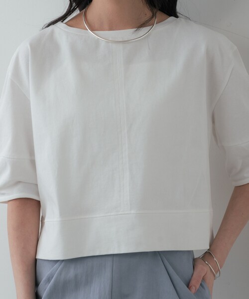 GALLEST(ギャレスト)の「ハーフスリーブフォルムカットソー【再入荷/マシンウォッシュ/接触冷感】(Tシャツ/カットソー・レディース・オリーブ/レッド系1/ブラック/ホワイト・38)」の18枚目の写真