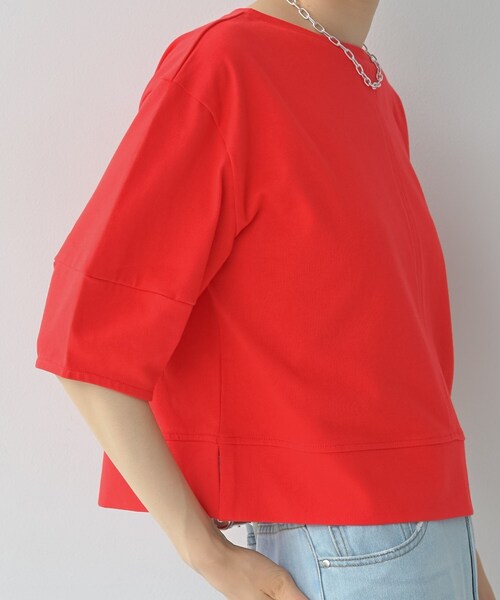 GALLEST（ギャレスト）の「【追加予約】ハーフスリーブフォルムカットソー【マシンウォッシュ／接触冷感】（Tシャツ/カットソー・レディース・オリーブ/レッド系1/ブラック/ホワイト・38）」の5枚目の写真