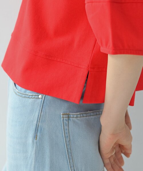 GALLEST（ギャレスト）の「【追加予約】ハーフスリーブフォルムカットソー【マシンウォッシュ／接触冷感】（Tシャツ/カットソー・レディース・オリーブ/レッド系1/ブラック/ホワイト・38）」の6枚目の写真