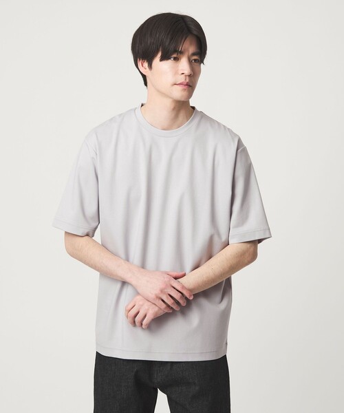 green label relaxing(グリーンレーベルリラクシング)の「オーガニックコットン ポンチ クルーネック Tシャツ -接触冷感-(Tシャツ/カットソー・メンズ・ダークグレー/ホワイト/ライトグレー/ライトブルー・XXL/L/S/M/XL)」の3枚目の写真