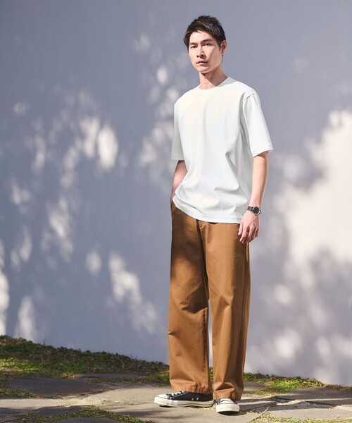 green label relaxing(グリーンレーベルリラクシング)の「オーガニックコットン ポンチ クルーネック Tシャツ -接触冷感-(Tシャツ/カットソー・メンズ・ダークグレー/ホワイト/ライトグレー/ライトブルー・XXL/L/S/M/XL)」の5枚目の写真