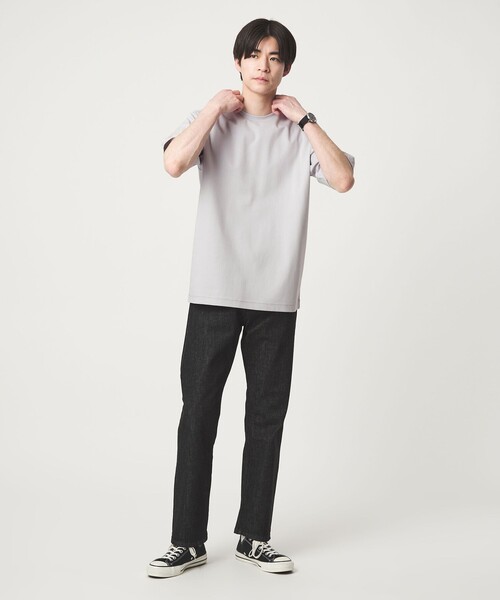 green label relaxing(グリーンレーベルリラクシング)の「オーガニックコットン ポンチ クルーネック Tシャツ -接触冷感-(Tシャツ/カットソー・メンズ・ダークグレー/ホワイト/ライトグレー/ライトブルー・XXL/L/S/M/XL)」の9枚目の写真