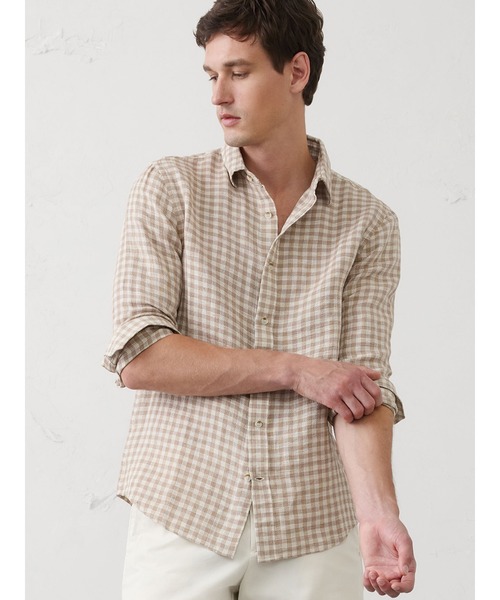 BANANA REPUBLIC FACTORY STORE(バナナリパブリック ファクトリーストア)の「BANANA REPUBLIC FACTORY STORE スリムフィット リネンブレンド シャツ(シャツ/ブラウス・メンズ・ネイビー/ブルー系その他/グリーン系その他/オレンジ/ブルー/ホワイト/マルチ/グレー/ブルー系その他2/グリーン/イエロー/ワインレッド/ベージュ・XL/L/M/S)」の3枚目の写真