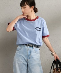 [UNIVERSAL OVERALL/ユニバーサルオーバーオール] 別注 ロゴプリント リンガーTシャツ