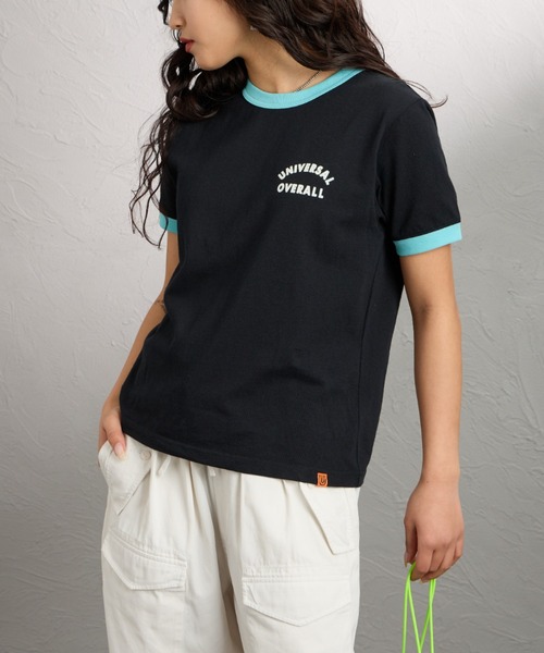 UNIVERSAL OVERALL（ユニバーサルオーバーオール）の「[UNIVERSAL OVERALL/ユニバーサルオーバーオール] 別注 ロゴプリント リンガーTシャツ（Tシャツ/カットソー・レディース・アイボリー/ブルー/ネイビー/ブラック・F）」の2枚目の写真