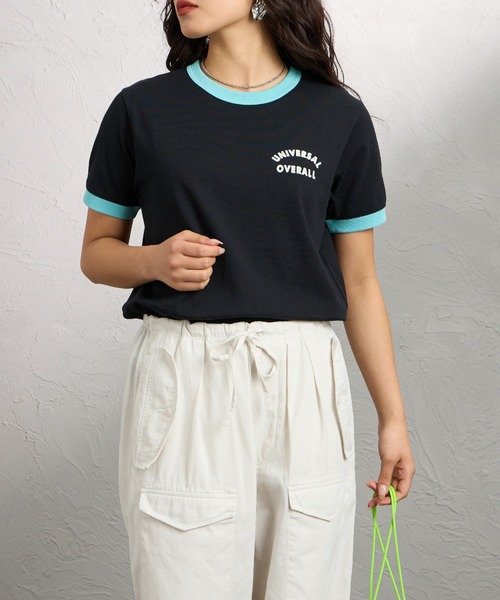 UNIVERSAL OVERALL（ユニバーサルオーバーオール）の「[UNIVERSAL OVERALL/ユニバーサルオーバーオール] 別注 ロゴプリント リンガーTシャツ（Tシャツ/カットソー・レディース・アイボリー/ブルー/ネイビー/ブラック・F）」の18枚目の写真