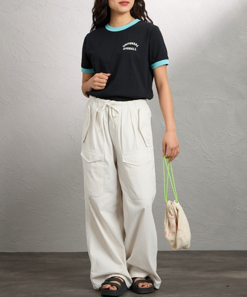 UNIVERSAL OVERALL（ユニバーサルオーバーオール）の「[UNIVERSAL OVERALL/ユニバーサルオーバーオール] 別注 ロゴプリント リンガーTシャツ（Tシャツ/カットソー・レディース・アイボリー/ブルー/ネイビー/ブラック・F）」の20枚目の写真