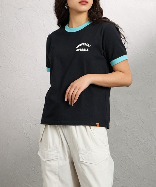 UNIVERSAL OVERALL（ユニバーサルオーバーオール）の「[UNIVERSAL OVERALL/ユニバーサルオーバーオール] 別注 ロゴプリント リンガーTシャツ（Tシャツ/カットソー・レディース・アイボリー/ブルー/ネイビー/ブラック・F）」の22枚目の写真
