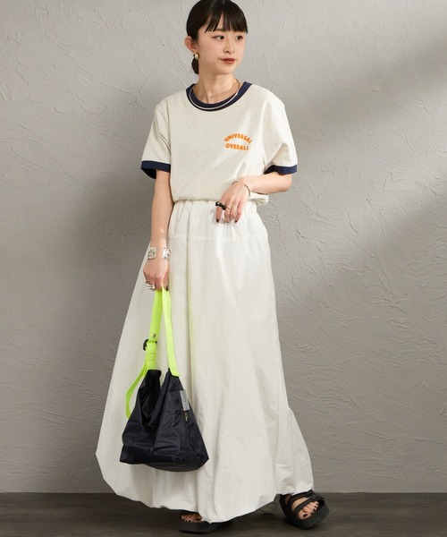 UNIVERSAL OVERALL（ユニバーサルオーバーオール）の「[UNIVERSAL OVERALL/ユニバーサルオーバーオール] 別注 ロゴプリント リンガーTシャツ（Tシャツ/カットソー・レディース・アイボリー/ブルー/ネイビー/ブラック・F）」の11枚目の写真