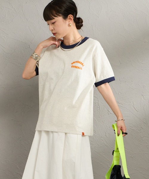UNIVERSAL OVERALL（ユニバーサルオーバーオール）の「[UNIVERSAL OVERALL/ユニバーサルオーバーオール] 別注 ロゴプリント リンガーTシャツ（Tシャツ/カットソー・レディース・アイボリー/ブルー/ネイビー/ブラック・F）」の13枚目の写真