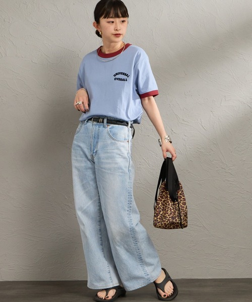 UNIVERSAL OVERALL（ユニバーサルオーバーオール）の「[UNIVERSAL OVERALL/ユニバーサルオーバーオール] 別注 ロゴプリント リンガーTシャツ（Tシャツ/カットソー・レディース・アイボリー/ブルー/ネイビー/ブラック・F）」の8枚目の写真