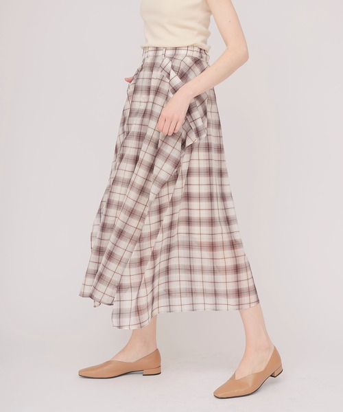 DRESSLAVE（ドレスレイブ）の「sheer check irregular hem skirt(シアーチェックイレギュラーヘムスカート)（スカート・レディース・キャメル/ブラウン・38）」の3枚目の写真