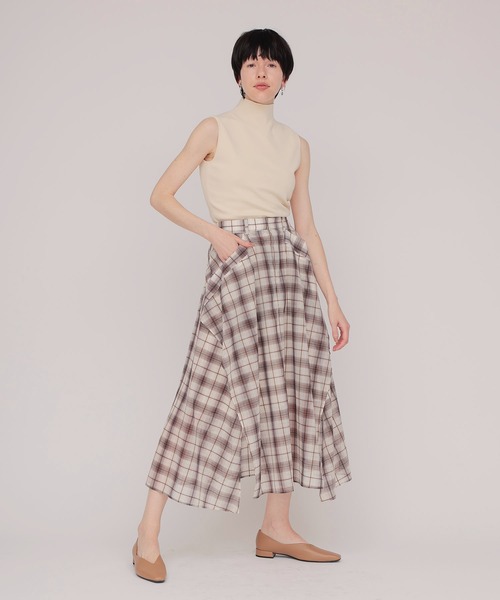 DRESSLAVE（ドレスレイブ）の「sheer check irregular hem skirt(シアーチェックイレギュラーヘムスカート)（スカート・レディース・キャメル/ブラウン・38）」の9枚目の写真