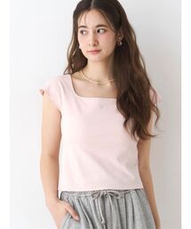 Tシャツ/カットソー（ピンク/桃色系・スクエアネック）ファッション