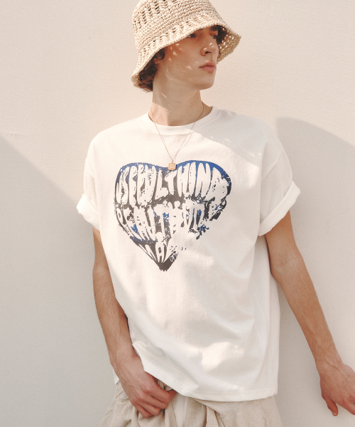 KNITTED（ニッティド）の「ヴィンテージハートTシャツ WHITE-BLUE（Tシャツ/カットソー・レディース・その他・MEDIUM/X-LARGE/LARGE）」の2枚目の写真