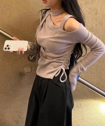 サイドドローコード リブ フィットトップス