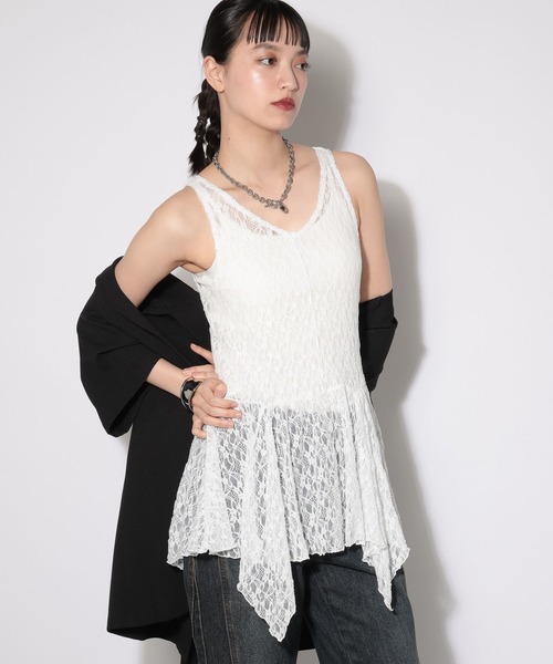PAGEBOY（ページボーイ）の「イレヘムレイヤードワンピースノースリーブ（チュニック・レディース・オフホワイト/ブラック・FREE）」の8枚目の写真