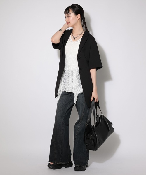 PAGEBOY（ページボーイ）の「イレヘムレイヤードワンピースノースリーブ（チュニック・レディース・オフホワイト/ブラック・FREE）」の4枚目の写真