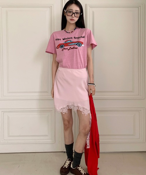 UNE MANSION（ユヌマンション）の「【UNE ORIGINAL】ユニークプリントヴィンテージ半袖Tシャツ（Tシャツ/カットソー・レディース・チャコールグレー/ピンク/ライトベージュ/アイボリー・FREE）」の4枚目の写真
