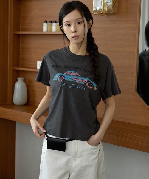 UNE MANSION（ユヌマンション）の「【UNE ORIGINAL】ユニークプリントヴィンテージ半袖Tシャツ（Tシャツ/カットソー・レディース・チャコールグレー/ピンク/ライトベージュ/アイボリー・FREE）」の2枚目の写真