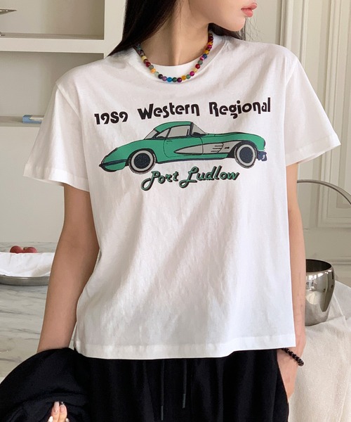 UNE MANSION（ユヌマンション）の「【UNE ORIGINAL】ユニークプリントヴィンテージ半袖Tシャツ（Tシャツ/カットソー・レディース・チャコールグレー/ピンク/ライトベージュ/アイボリー・FREE）」の5枚目の写真