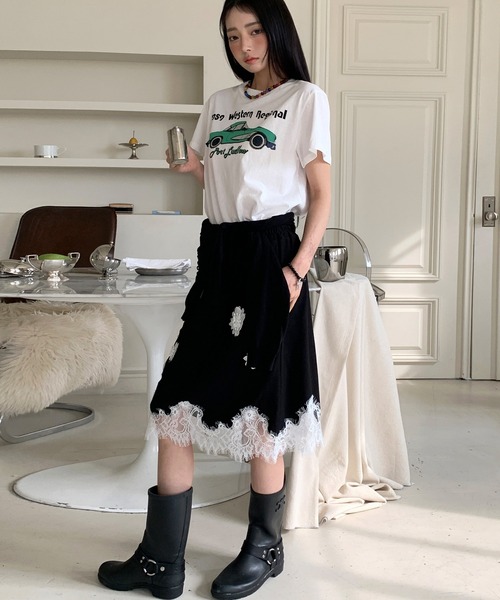 UNE MANSION（ユヌマンション）の「【UNE ORIGINAL】ユニークプリントヴィンテージ半袖Tシャツ（Tシャツ/カットソー・レディース・チャコールグレー/ピンク/ライトベージュ/アイボリー・FREE）」の6枚目の写真