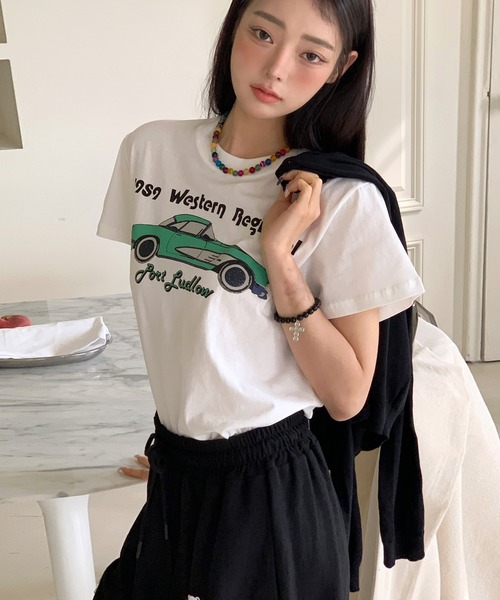 UNE MANSION（ユヌマンション）の「【UNE ORIGINAL】ユニークプリントヴィンテージ半袖Tシャツ（Tシャツ/カットソー・レディース・チャコールグレー/ピンク/ライトベージュ/アイボリー・FREE）」の8枚目の写真