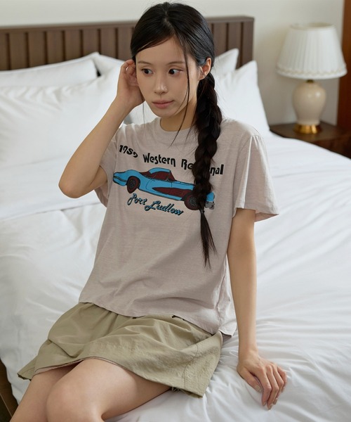 UNE MANSION（ユヌマンション）の「【UNE ORIGINAL】ユニークプリントヴィンテージ半袖Tシャツ（Tシャツ/カットソー・レディース・チャコールグレー/ピンク/ライトベージュ/アイボリー・FREE）」の20枚目の写真