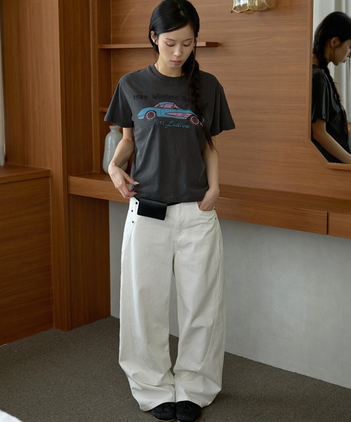 UNE MANSION（ユヌマンション）の「【UNE ORIGINAL】ユニークプリントヴィンテージ半袖Tシャツ（Tシャツ/カットソー・レディース・チャコールグレー/ピンク/ライトベージュ/アイボリー・FREE）」の10枚目の写真