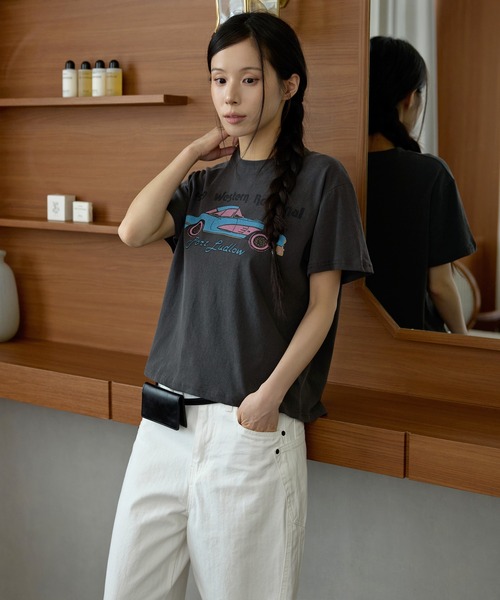 UNE MANSION（ユヌマンション）の「【UNE ORIGINAL】ユニークプリントヴィンテージ半袖Tシャツ（Tシャツ/カットソー・レディース・チャコールグレー/ピンク/ライトベージュ/アイボリー・FREE）」の14枚目の写真