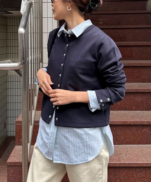 fredy emue(フレディエミュ)の「ドット釦ポンチカーディガン(カーディガン/ボレロ・レディース・グレー/アイボリー/ピンク/ネイビー・38)」の9枚目の写真