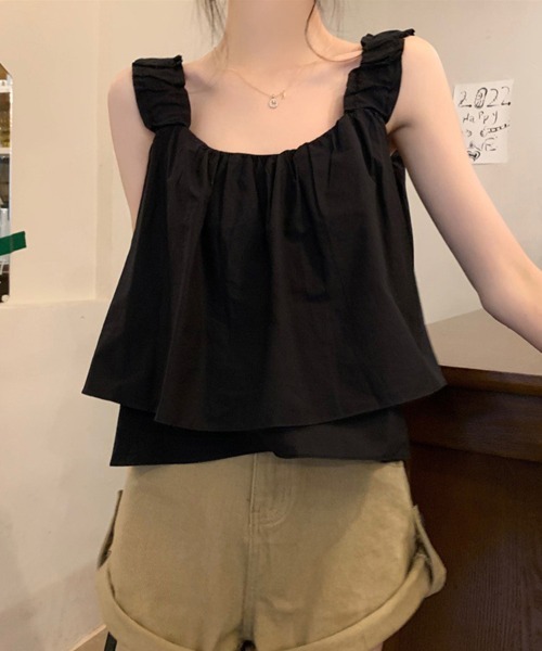 SallyLunn(サリーラン)の「フリルショルダーギャザートップス(Tシャツ/カットソー・レディース・ブラック/カーキ/アイボリー・FREE)」の5枚目の写真
