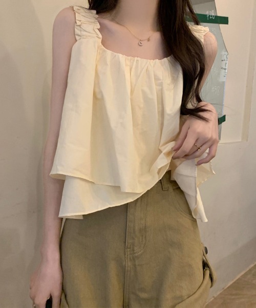 SallyLunn(サリーラン)の「フリルショルダーギャザートップス(Tシャツ/カットソー・レディース・ブラック/カーキ/アイボリー・FREE)」の6枚目の写真